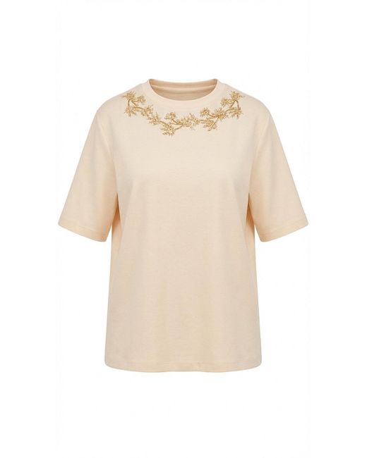 Exquise Natural Neutrals Lexaa Embellished Short Sleeve Knit T-Shirt