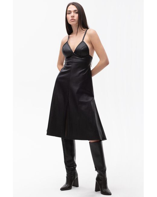 Maison Bogomil Black Strappy Faux Leather Midi Dress