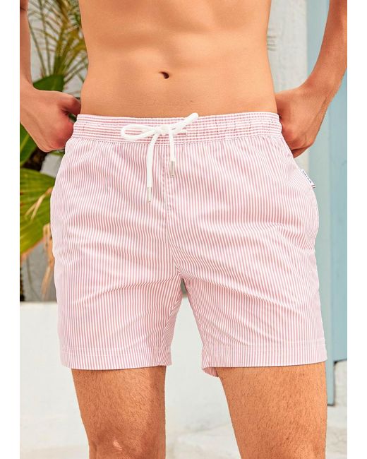 Vayla Pink Long Length Coral Stripe Swim Shorts for men