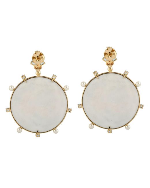 Artisan Blue Floral Inlay Disc Earrings With Multi Gemstones & Pearl