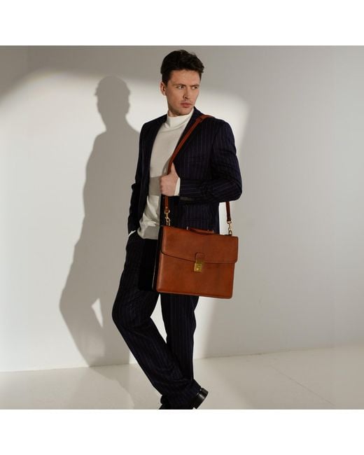Time Resistance Brown Leather Briefcase for men