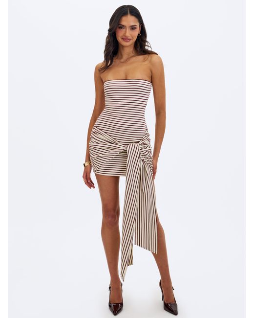Miss Circle New York Multicolor Tommie Ivory & Burgundy Lyocell Jersey Tie Strap Mini Dress