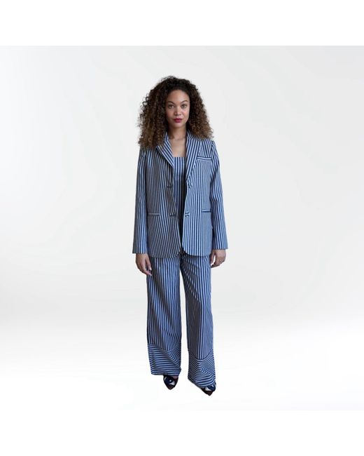 London Atelier Byproduct Blue Striped Blazer Trousers Corset And Tote Bag Four Piece Set
