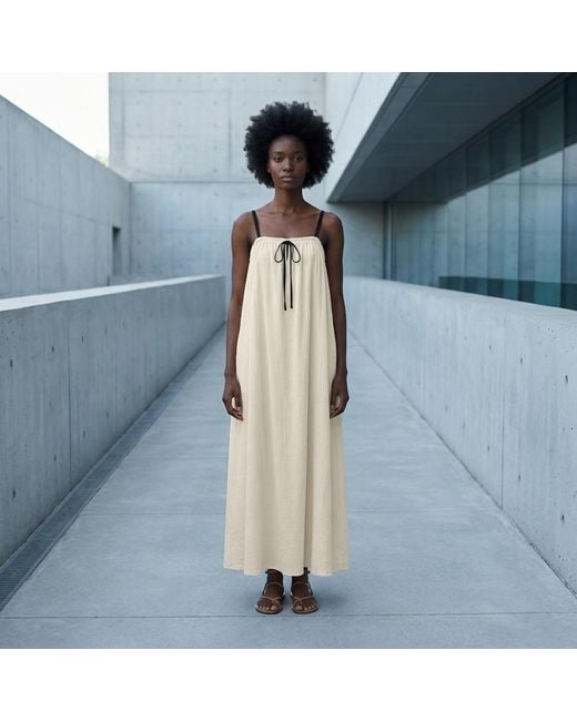Modenaire Natural Neutrals Gathered Maxi Dress Draped Bodice