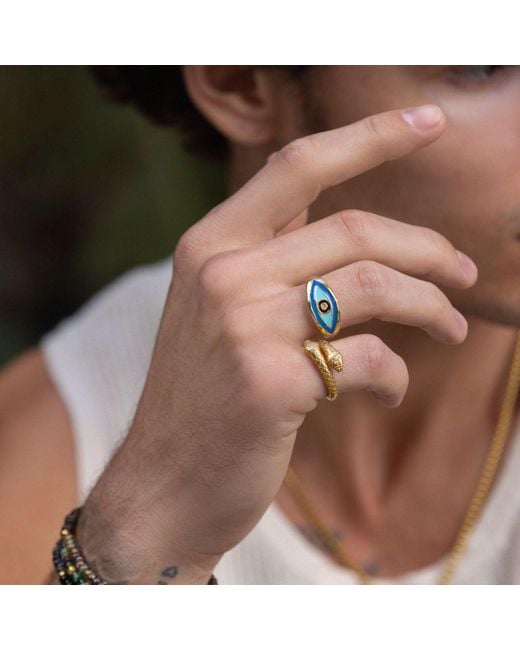 Nialaya Metallic Plated Vintage Snake Ring for men