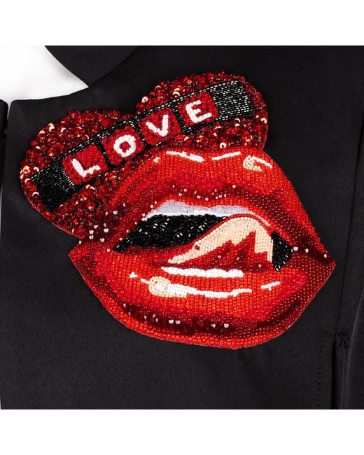 House of Laines London Black Laines Couture Tailored Cape With Embellished Love Lips