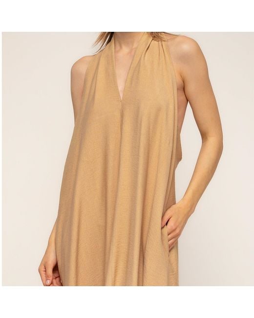 Tantra Spain Sl Natural Neutrals Loose-Fitting Midi Dress With A Halter Neckline Camel