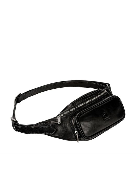 Time Resistance Black Leather Sling Bag Belly Bag