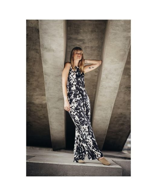 Oh!Zuza Black Neutrals Echo Satin Viscose Set Top & Wide Leg Trousers