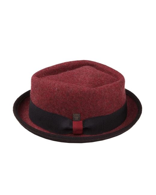 Dasmarca Hats Red Jackson Burgundy Wool Felt Two Tone Porkpie Hat for men