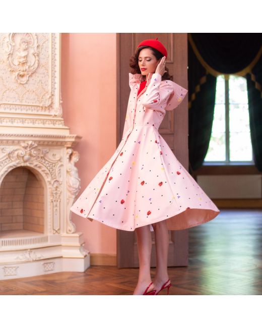 RainSisters Pink Fitted & Flared Coat With A-Line Skirt