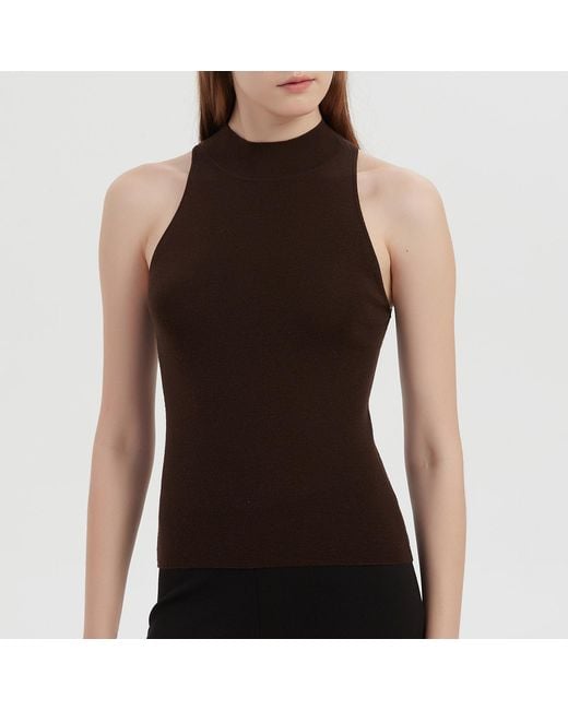 NUAJE NUAJE Brown Merino Wool Silk Halterneck Tank Top