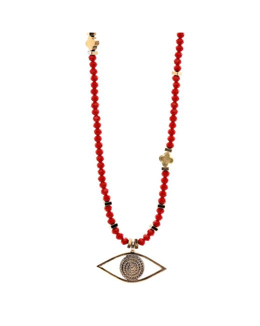 Ebru Jewelry Red Christmas Vibe Watchful Evil Eye Pendant Beaded Necklace