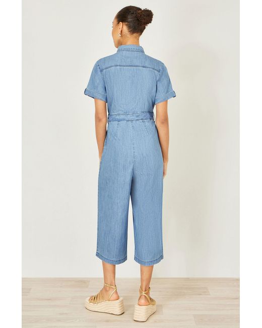 Yumi' Blue Chambray Light Denim Button Jumpsuit