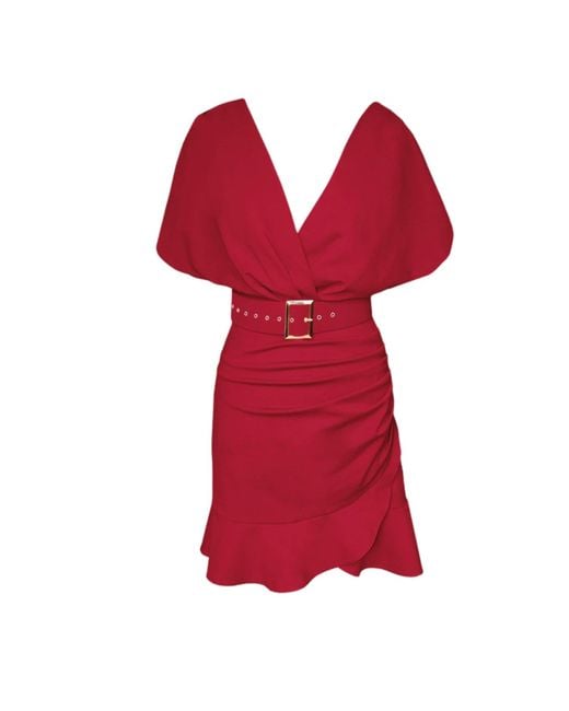 ALINA CERNĂTESCU Red Mariposa Mini Ruffle Cocktail Dress