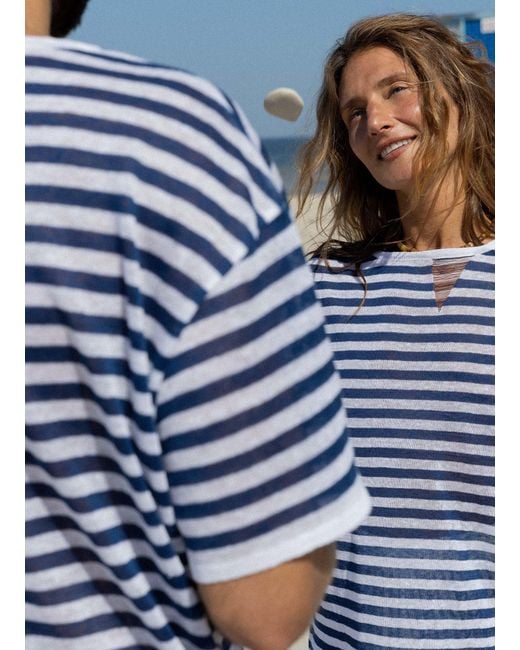 SALANIDA Blue Energia Ripped Linen T-Shirt