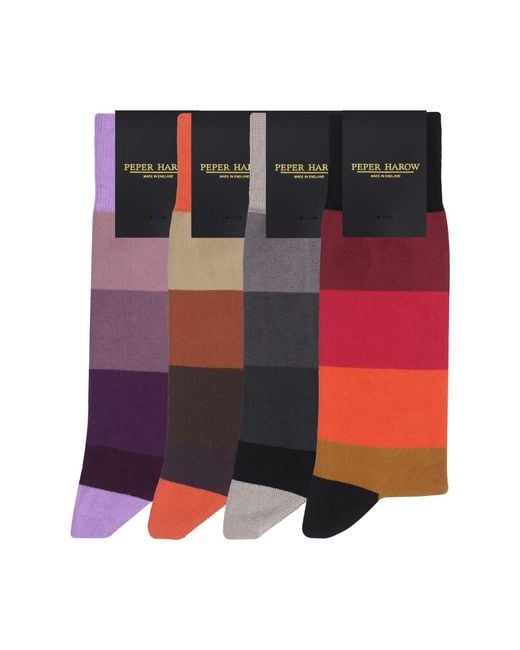 Peper Harow - Made in England Multicolor Block Stripe Socks Bundle for men
