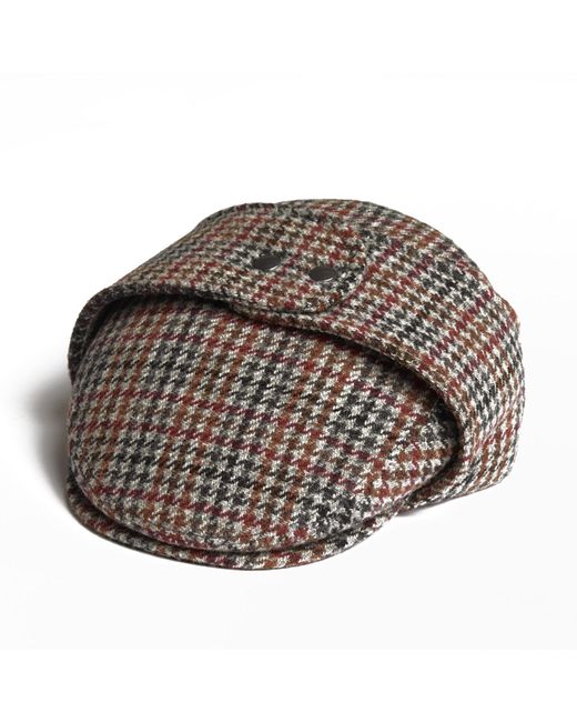 Dasmarca Hats Brown Logan Saddle Tweed Wool Checks Italian Cap With Earflaps Trapper for men