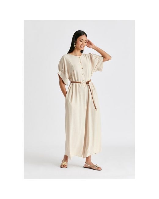 Paisie Natural Neutrals Relaxed Fit Wide Leg Jumpsuit With Belt