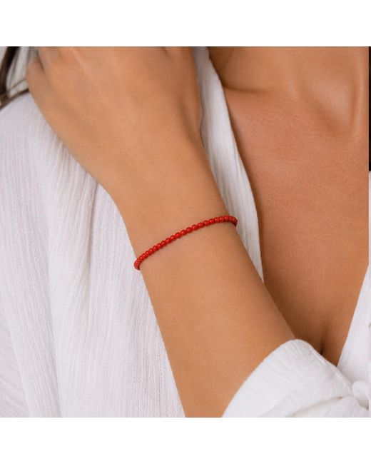 Unaloe Red Natural Coral Bracelet With Small Round Beads And -Plated Sterling