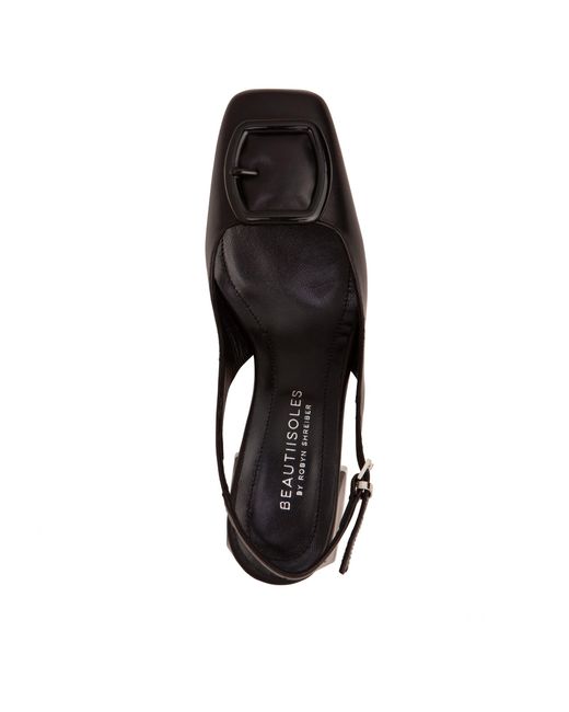 Beautiisoles by Robyn Shreiber Made in Italy Black Duchess Leather Pump Comfortable Dressy Work Valentine Evening Low Block Heel Sandal