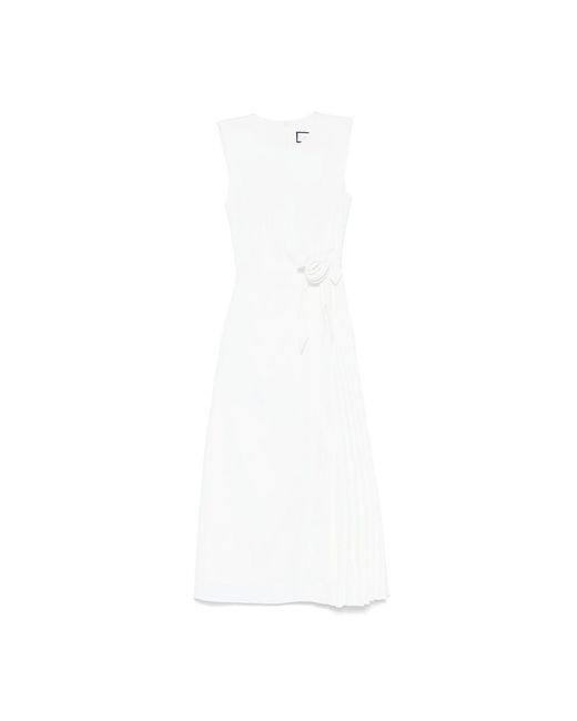 Nissa White Floral-Detail Midi Dress