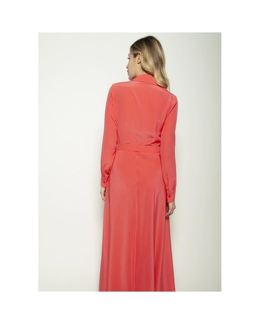 Teodora Milano Pink Portofino Silk Chemisier Long Dress Coral