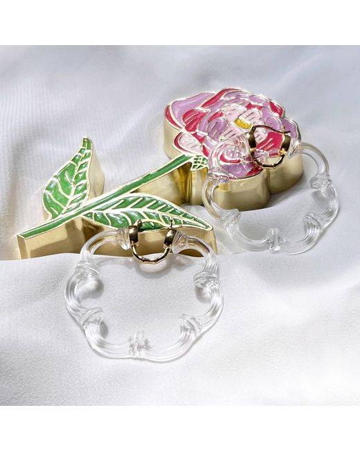 Gold & Honey White Flower Bamboo Lucite Hoop Earrings