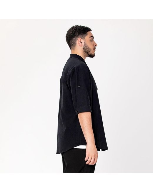 Smart and Joy Blue Minimalist Mao Shirt for men