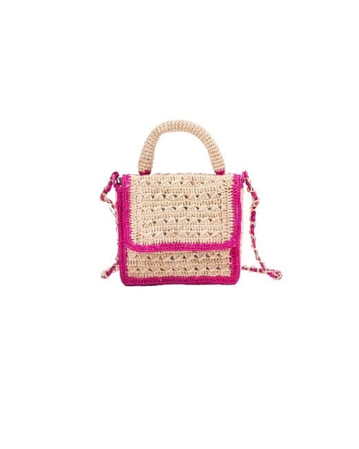 Zanatany Concepts Pink Brouly Raffia Bag- Fushia