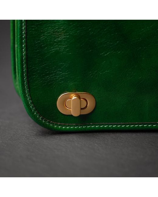 Time Resistance Green Leather Briefcase Laptop Bag for men