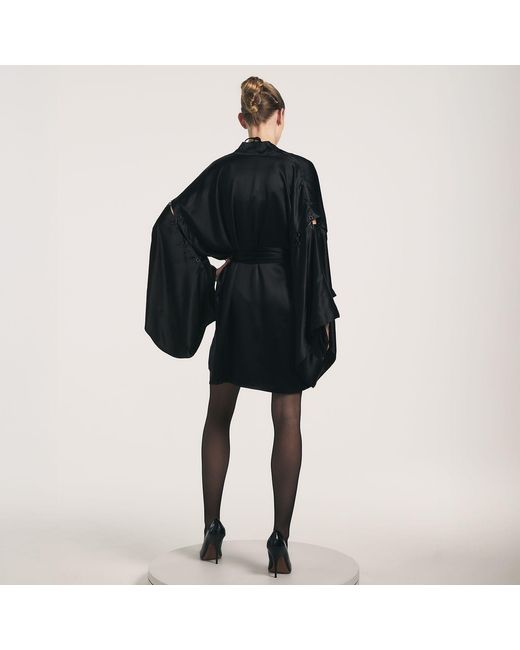 Lunatic Femme Black Stroke Of Midnight Silk Kimono Robe