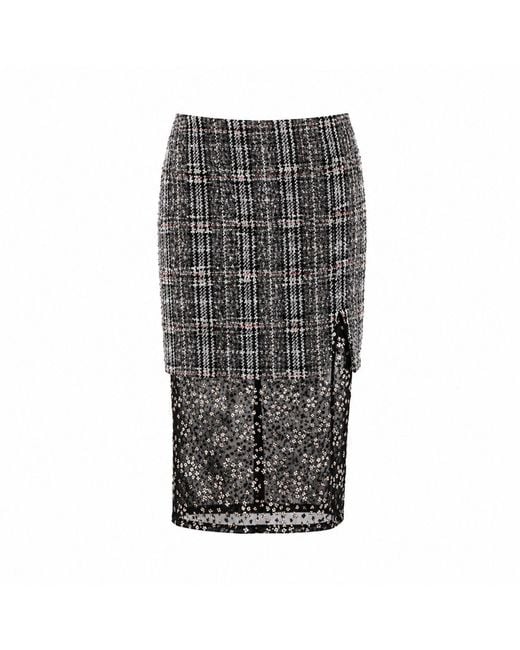 Miro Misljen Gray City Grid Lace-Pane Skirt