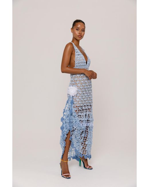 Andreeva Blue Metallic Iris Handmade Crochet Dress