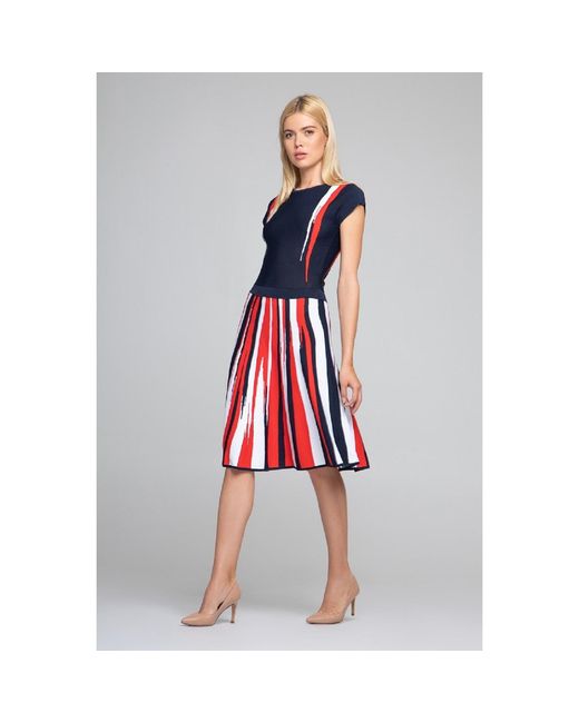 Rumour London Iris Striped Knitted Fit And Flare Dress In Navy And Red