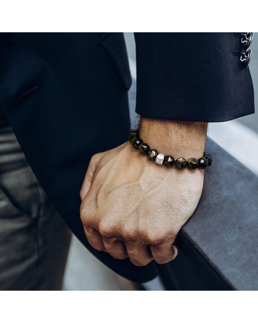 AWNL Black Golden Obsidian Rune Beaded Bracelet for men