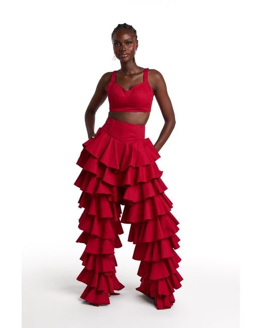 Ofuure Red Daria Ruffle Pants