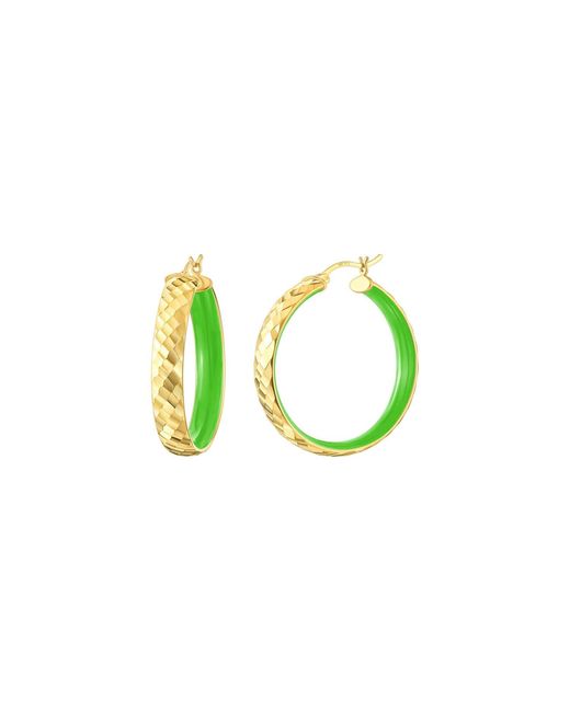 Gold & Honey Green Hammered Hoop Earrings With Neon Enamel