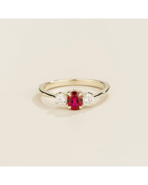 Juvetti White Boble Ruby Oval & Diamond Three-Stone Ring