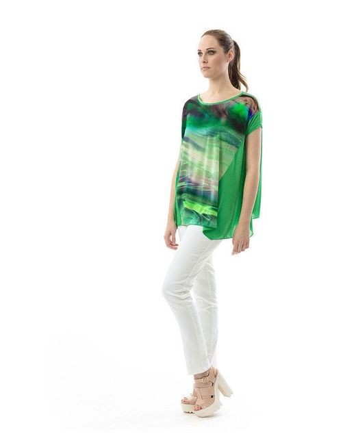 Conquista Green Print Detail A Line Top
