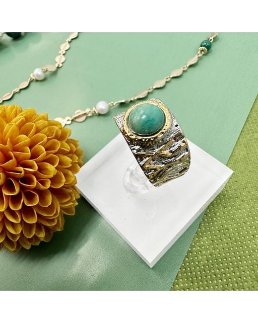 Farra Green Stone Platinum Plated Brass Adjustable Ring
