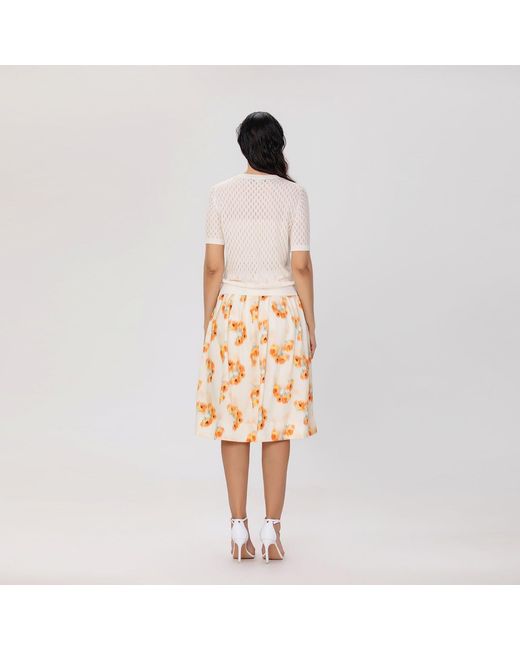 Smart and Joy Metallic Flowy Mid-Length Skirt With Flowers