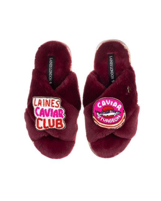 Laines London Red Classic Laines Slippers With Laines Caviar Club Brooches