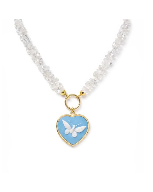 Vintouch Italy Blue Butterfly Cameo Necklace With Crystal