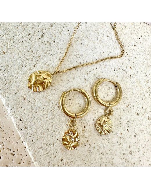 Evie Jewelry Metallic Harmony Huggie Hoop Earrings + Pendant Necklace