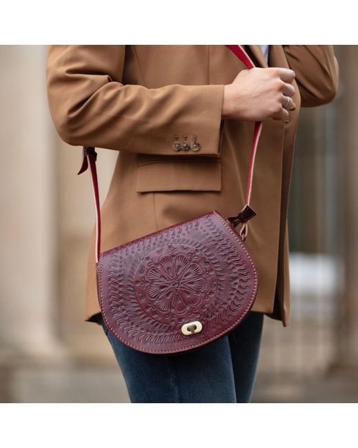 Berber Leather Red The Temara Embossed Saddle Bag