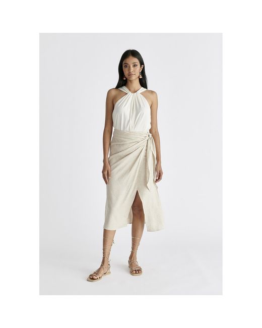 Paisie Natural Neutrals Linen Blend Wrap Skirt