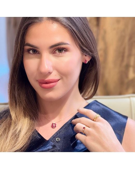 Juvetti White Boble Ruby Oval & Diamond Three-Stone Ring