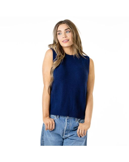 Zenzee Blue Wool Cashmere Crew Neck Cable Knit Vest