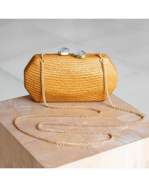 LIKHÂ Yellow Sarsuela Handwoven Clutch Camel